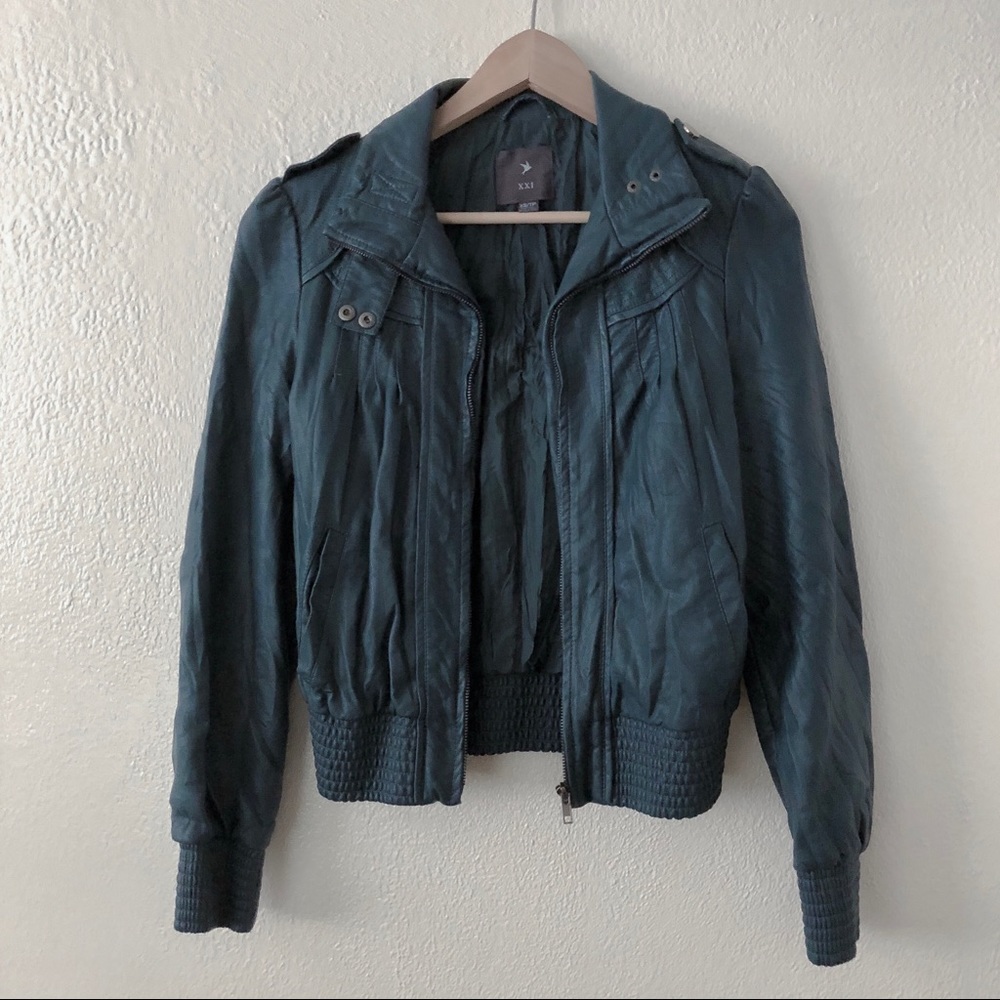 Teal Faux Leather Moto Jacket